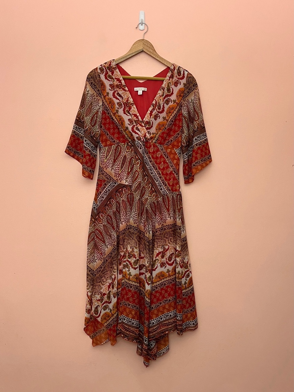 Westport Paisley Patterned Lightweight Boho Sharkbite Hem Midi Dress Size 10